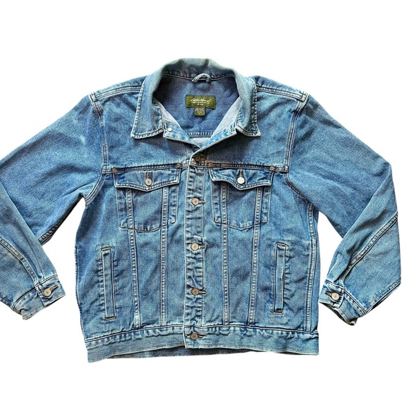 Vintage 90s Eddie Bauer Men’s Denim Jacket Size M Blue Trucker Style - Picture 3 of 11